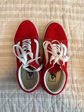 Vans Red and White Low-Top Skate Sneakers